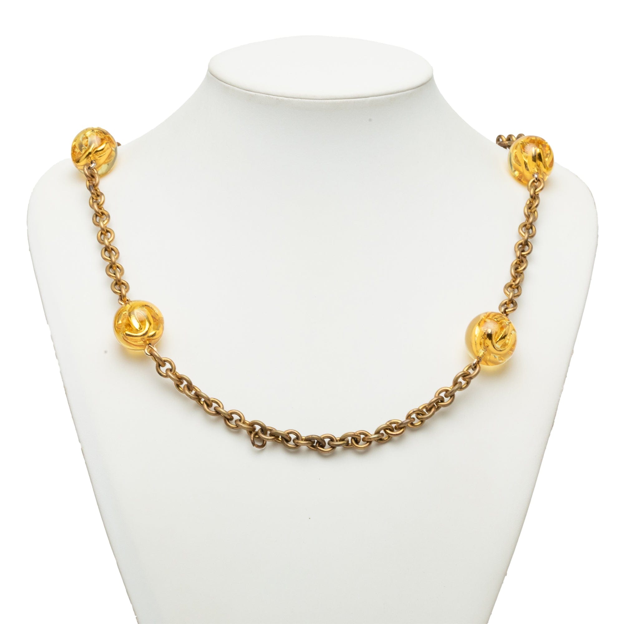 Chanel CC Gold Plated Resin Lucite Ball Station Long Necklace