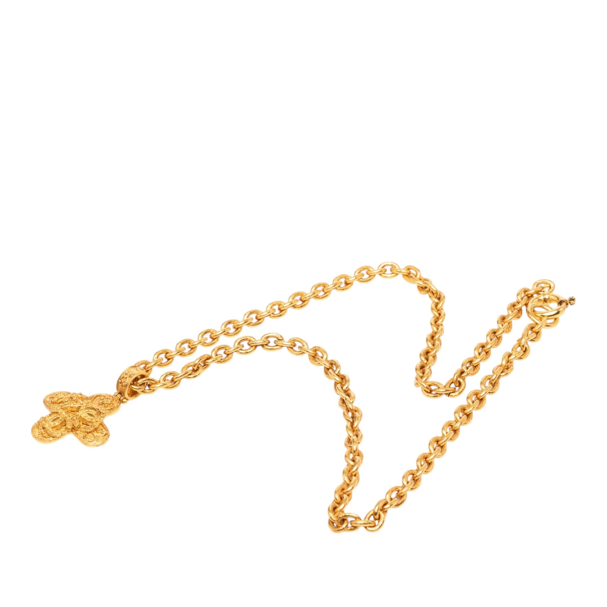 Chanel Triple CC Gold Plated Cross Pendant Necklace