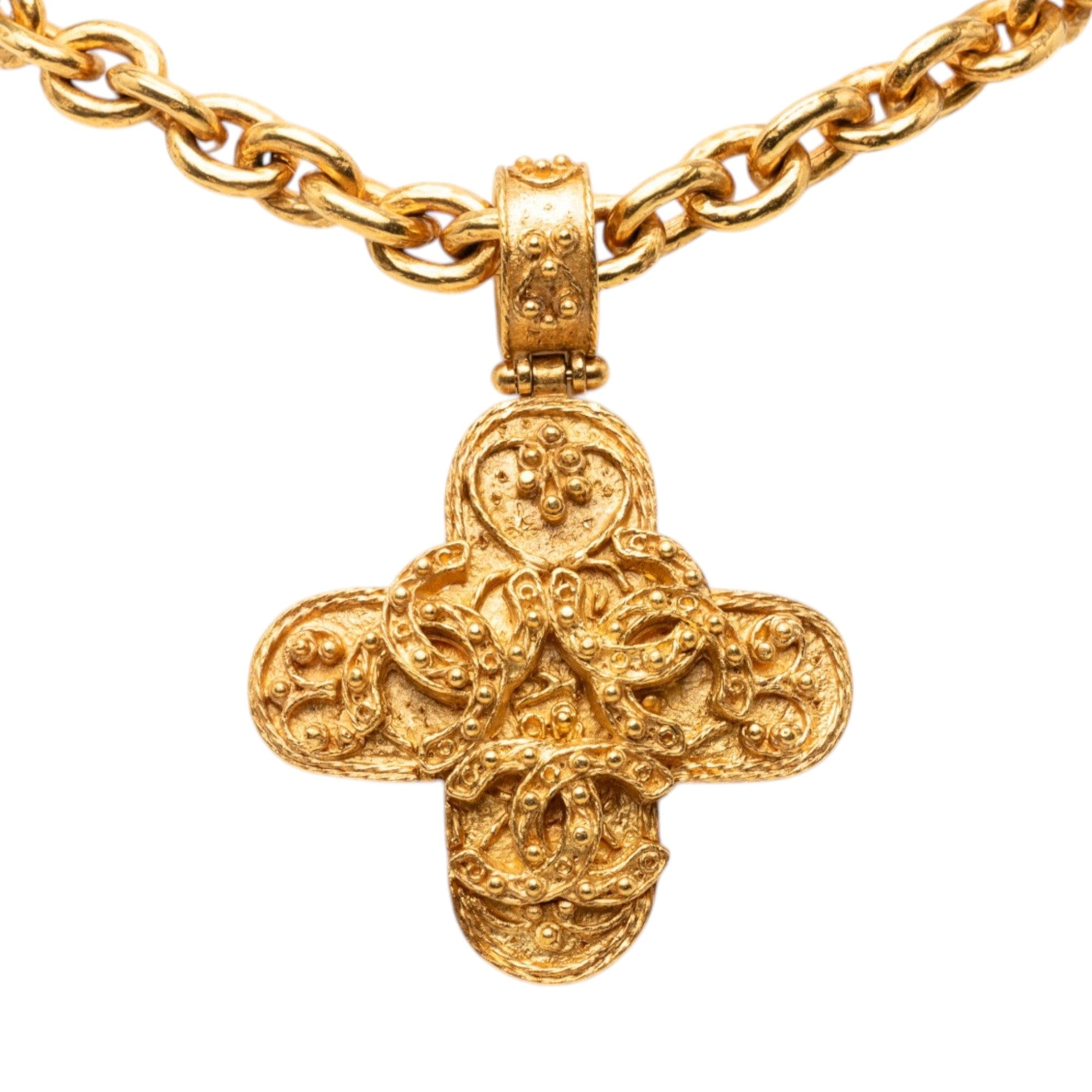 Chanel Triple CC Gold Plated Cross Pendant Necklace