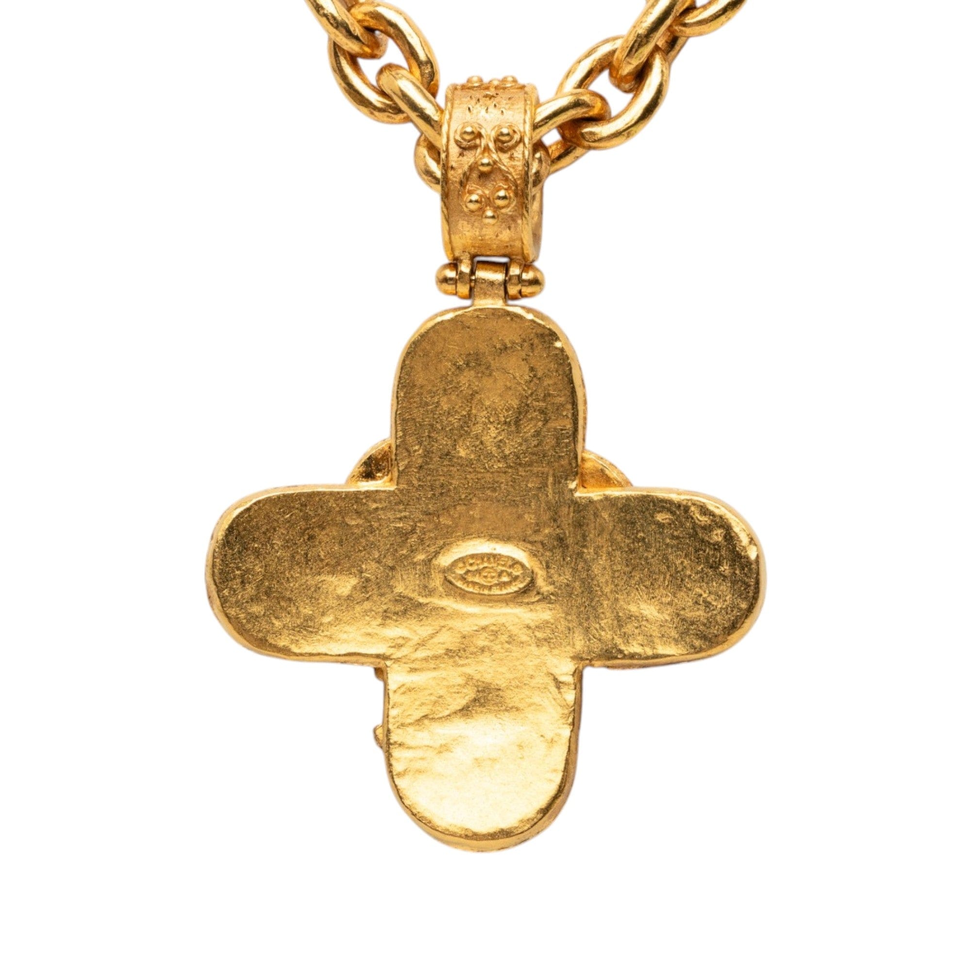 Chanel Triple CC Gold Plated Cross Pendant Necklace