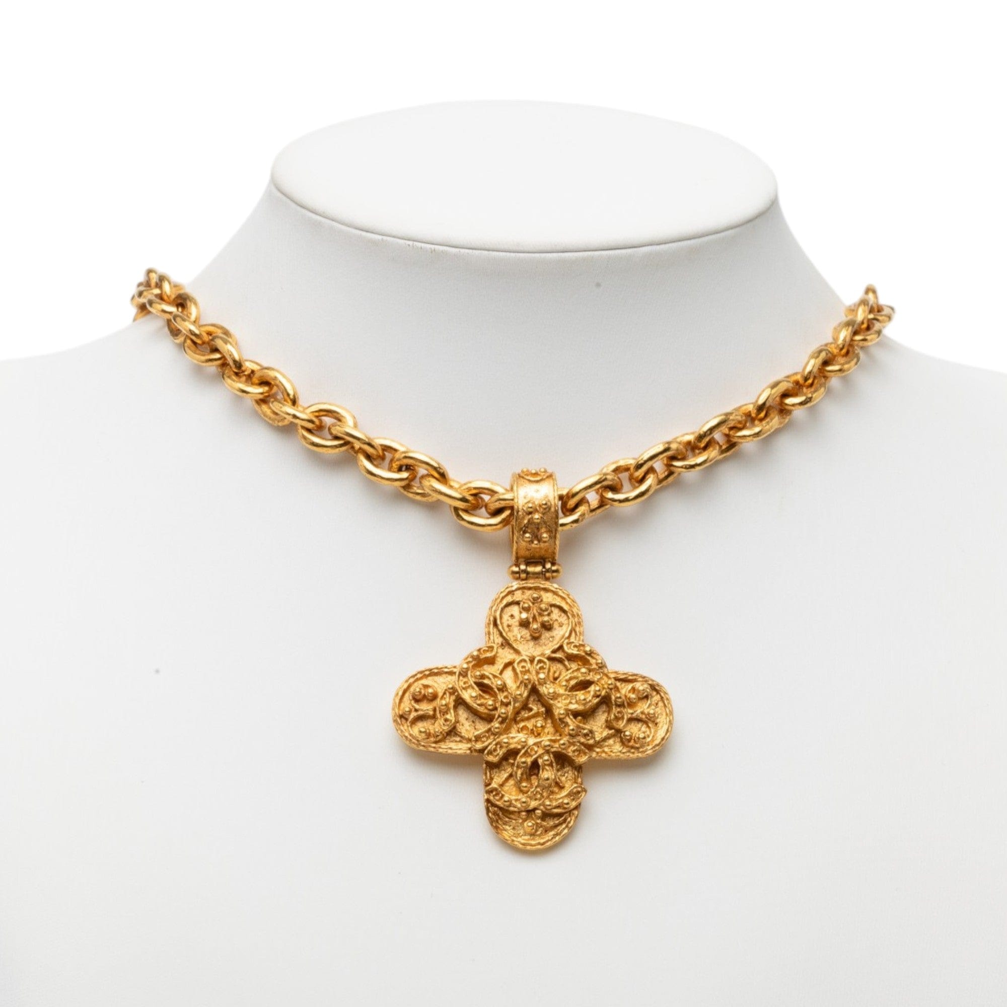 Chanel Triple CC Gold Plated Cross Pendant Necklace