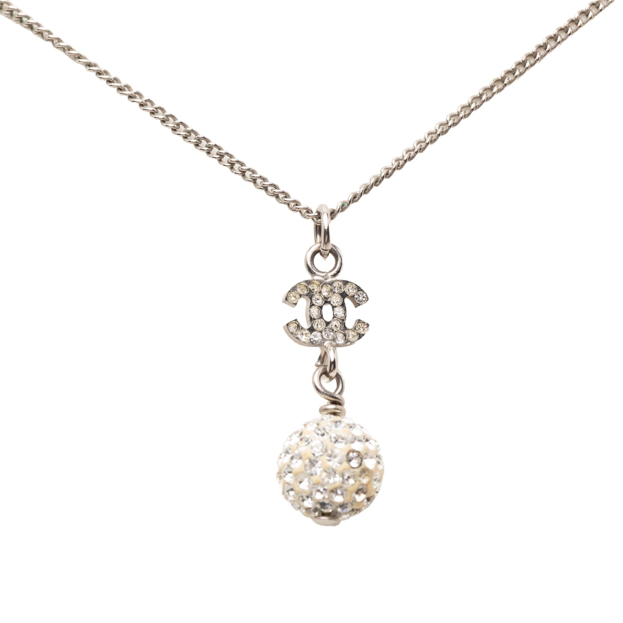 Chanel CC Brass Strass Ball Pendant Necklace