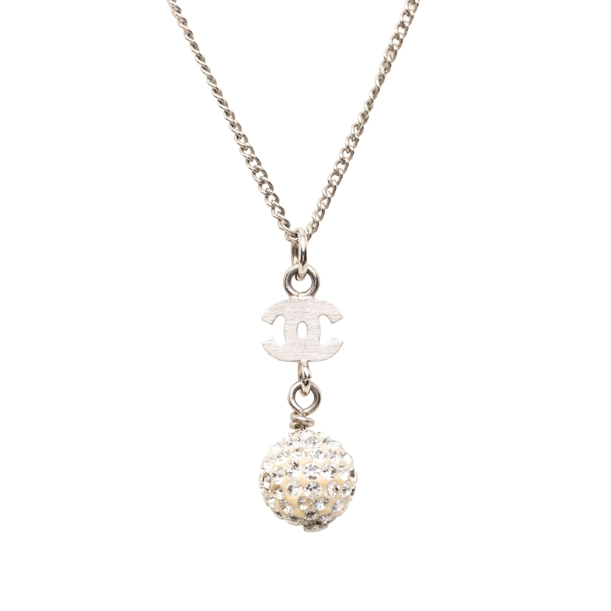 Chanel CC Brass Strass Ball Pendant Necklace