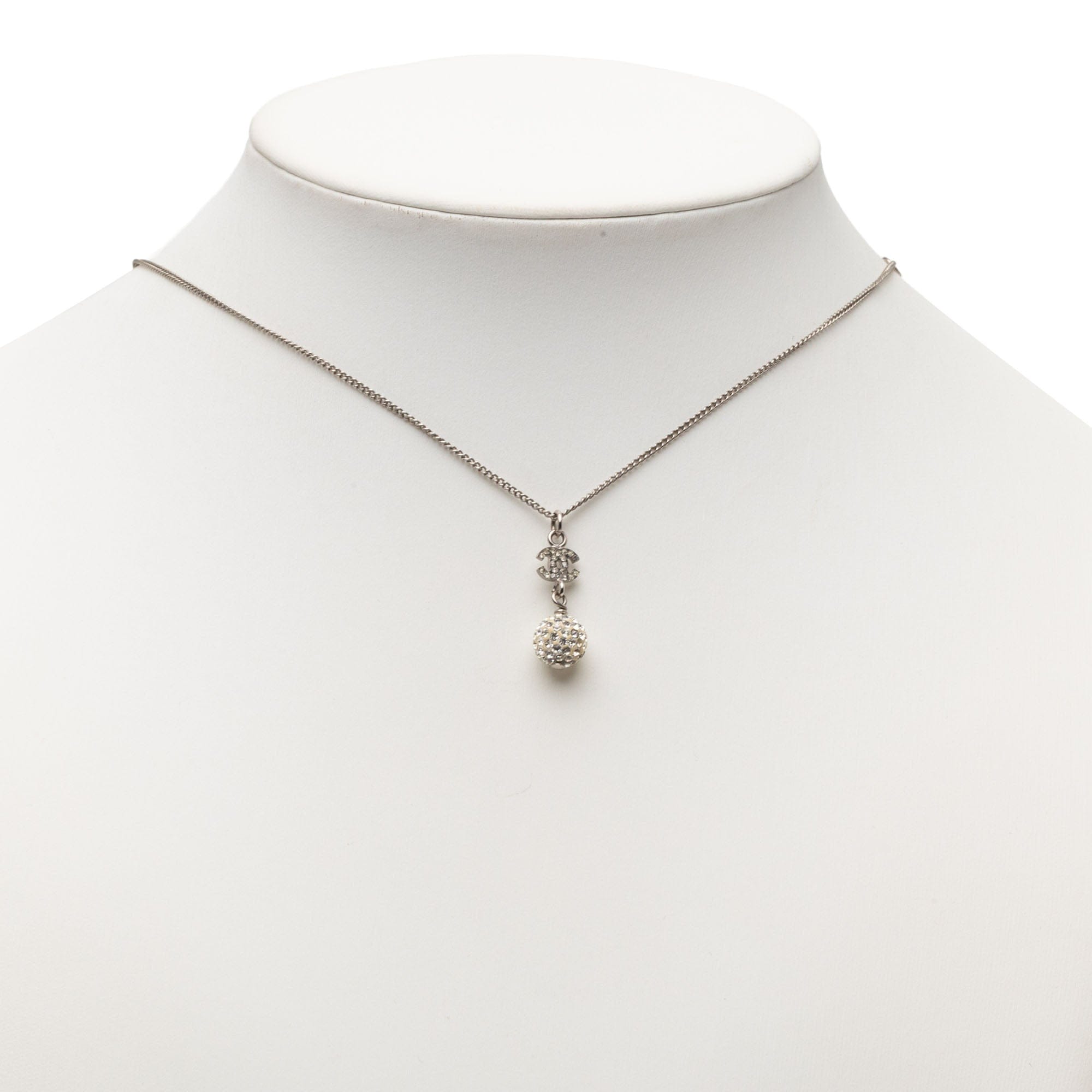 Chanel CC Brass Strass Ball Pendant Necklace