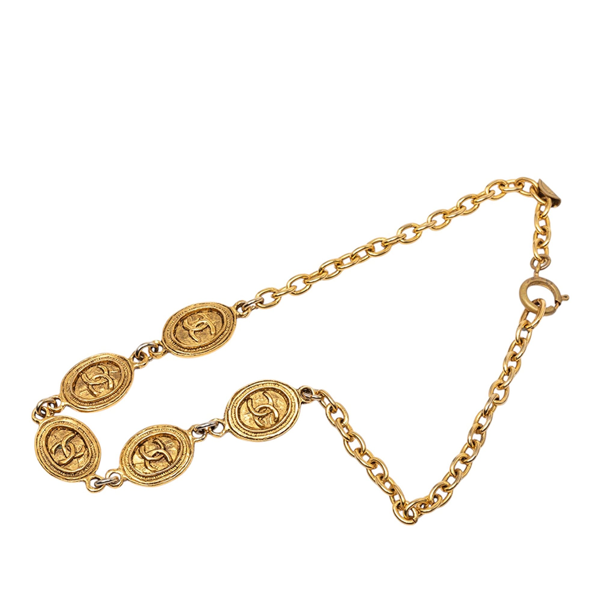 Chanel CC Gold Plated Oval Medallion Chain Necklace