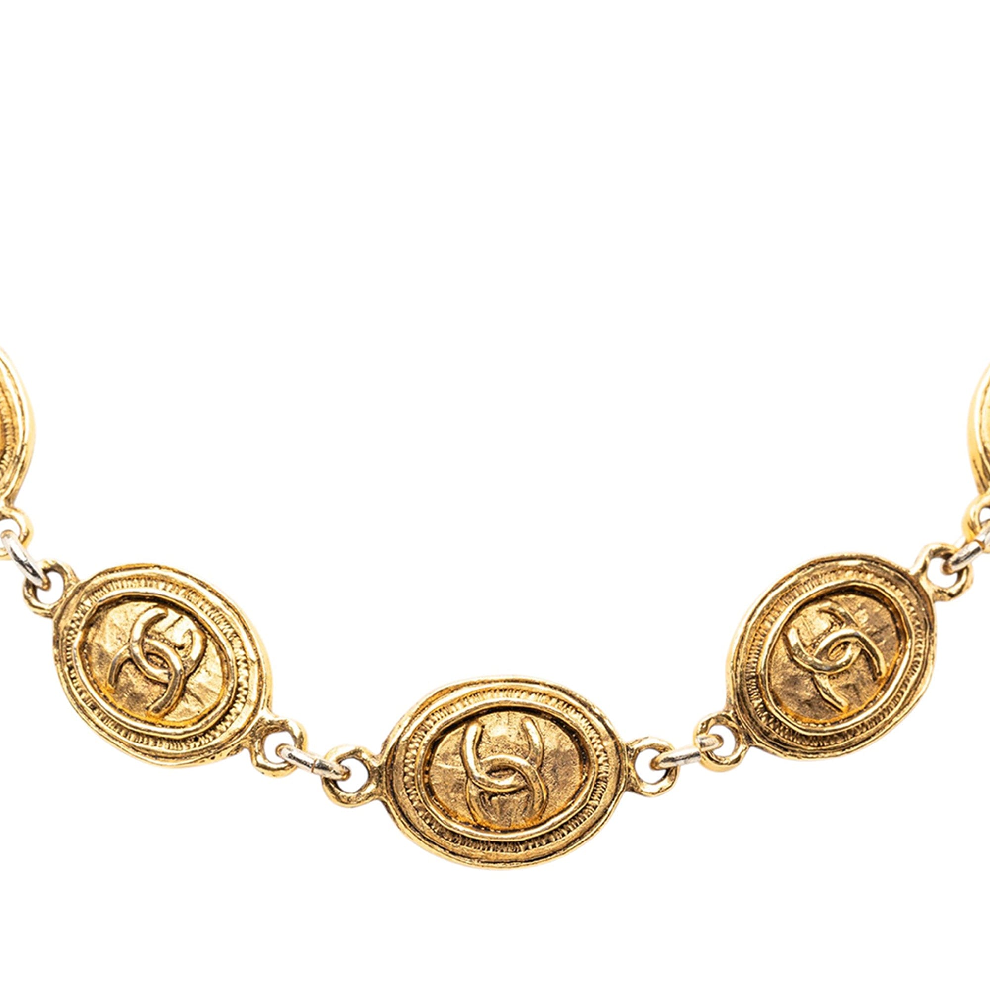 Chanel CC Gold Plated Oval Medallion Chain Necklace