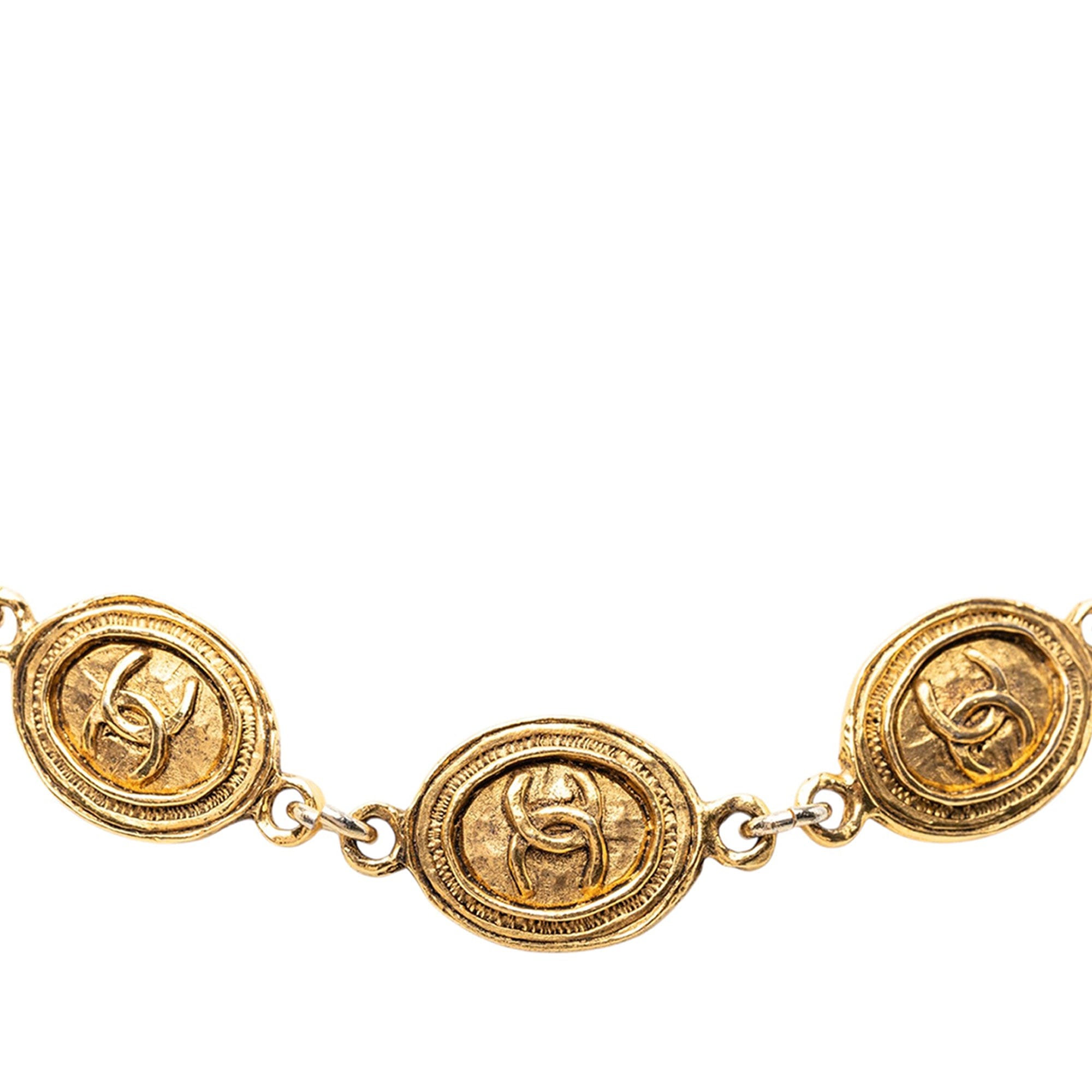Chanel CC Gold Plated Oval Medallion Chain Necklace