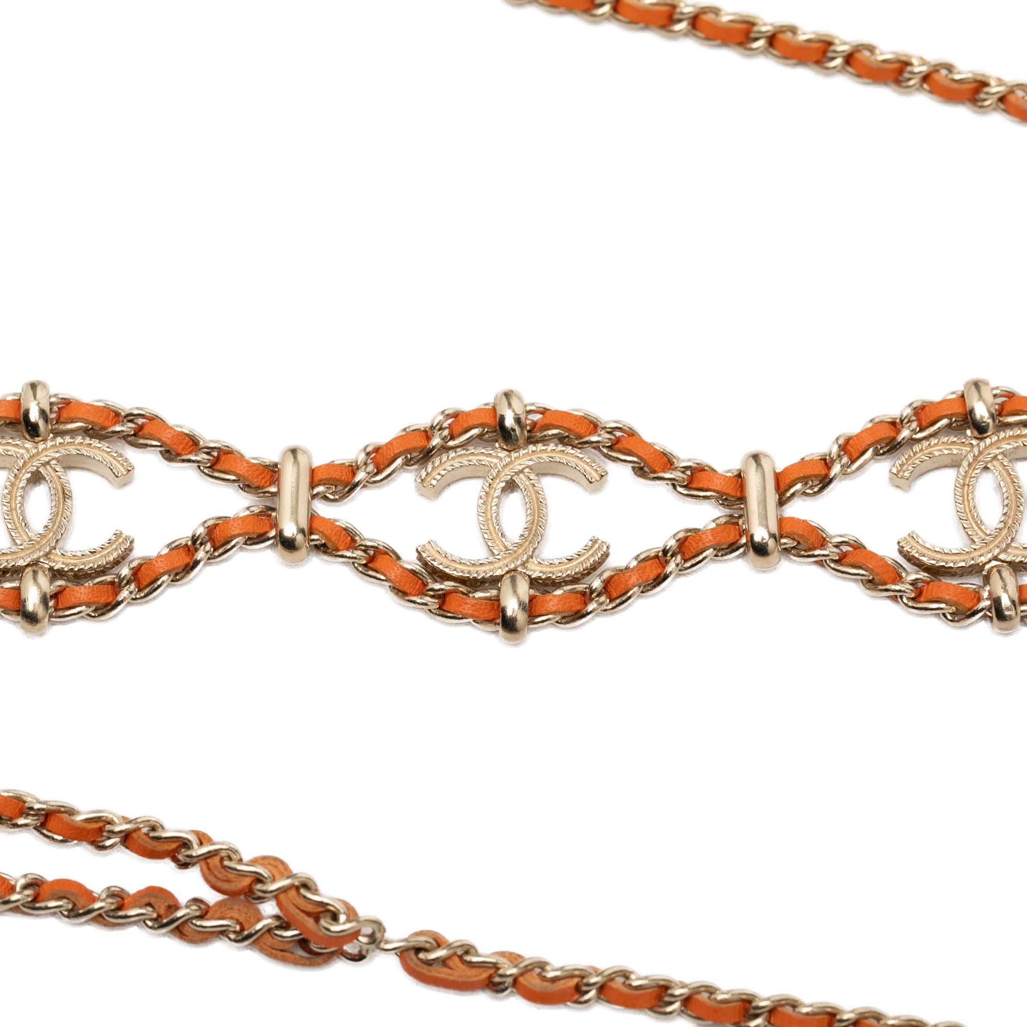 Chanel CC Gold Plated Leather Woven Wrap Choker Necklace