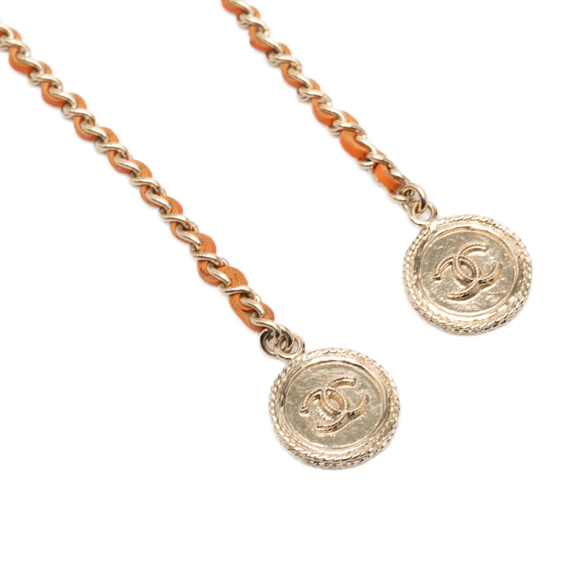 Chanel CC Gold Plated Leather Woven Wrap Choker Necklace