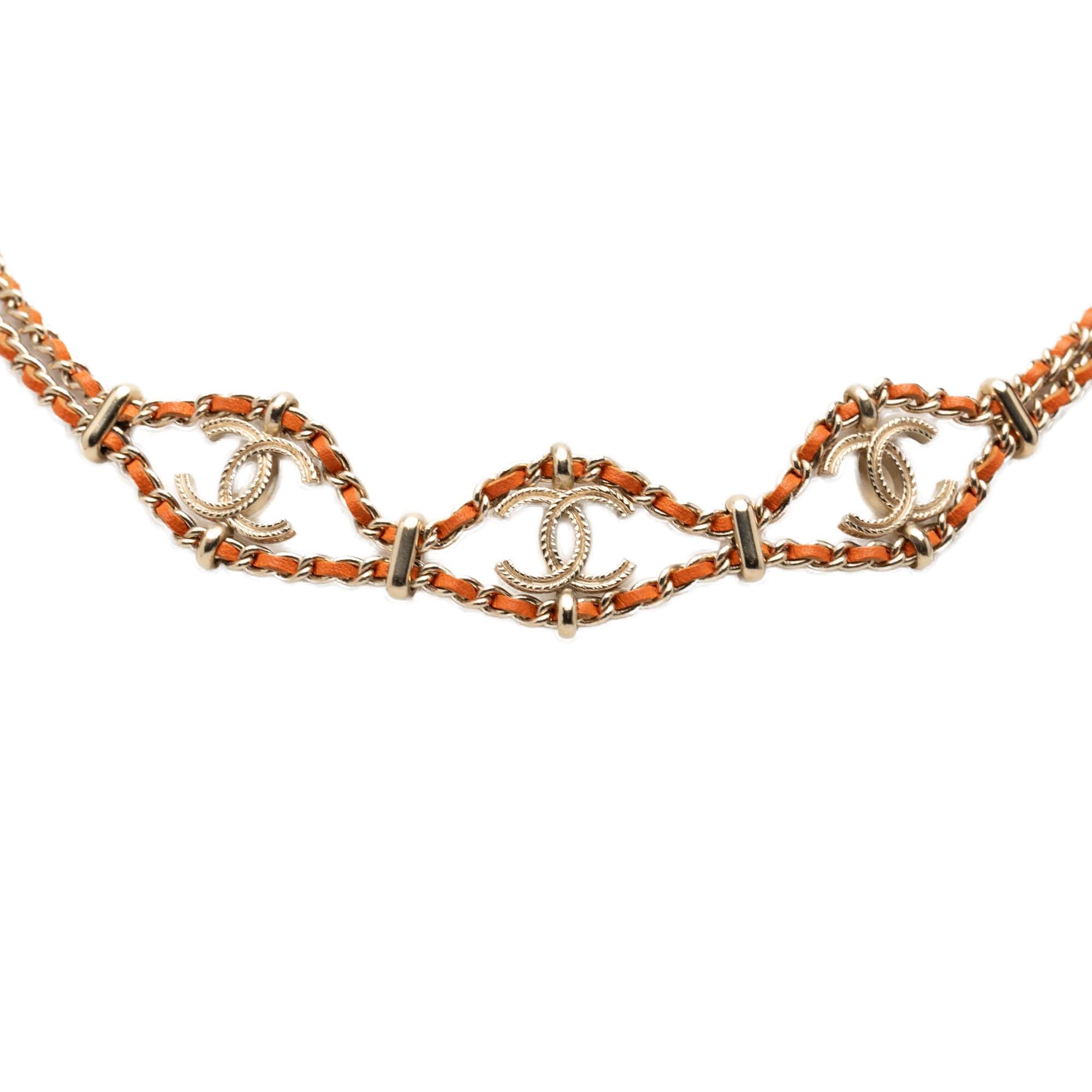 Chanel CC Gold Plated Leather Woven Wrap Choker Necklace