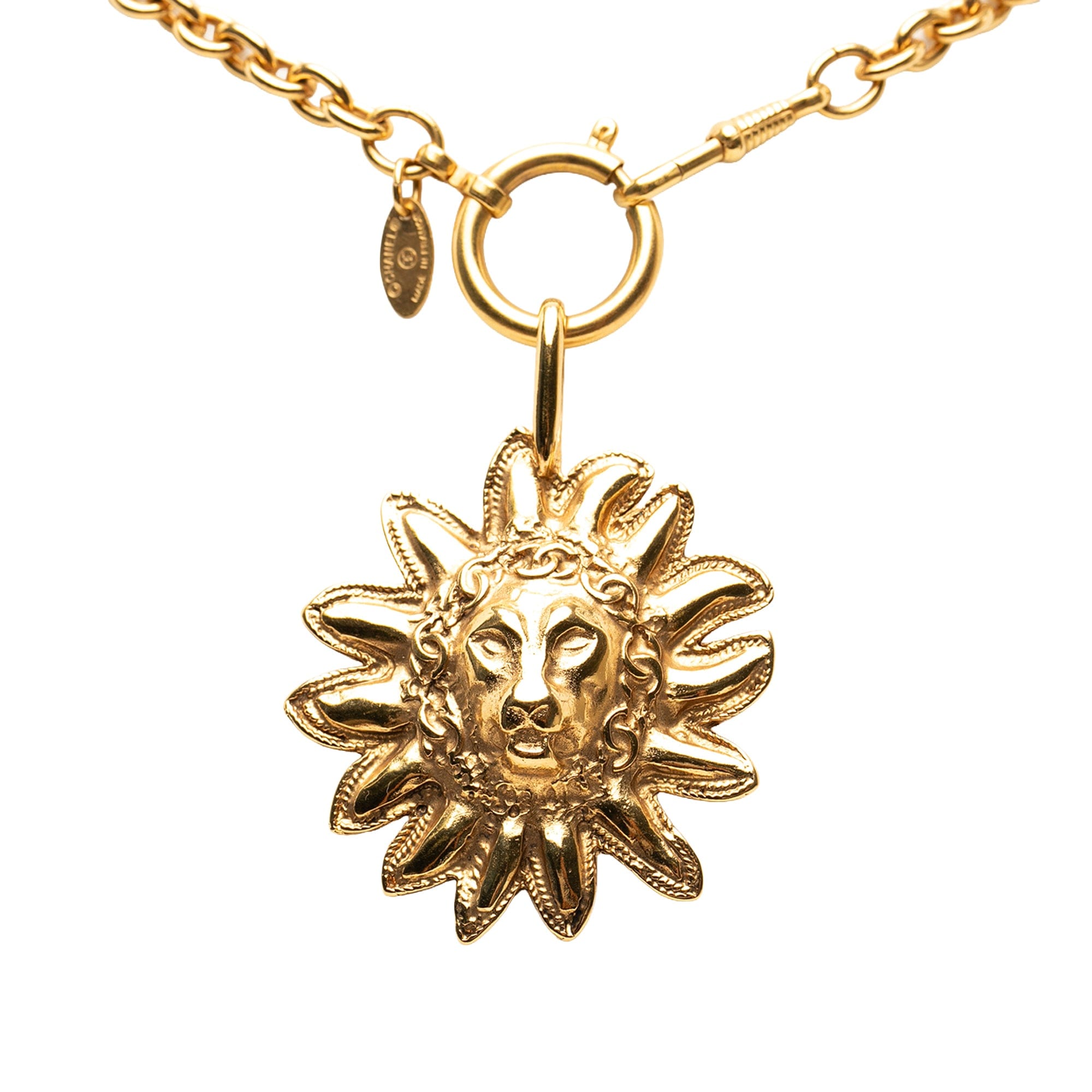 Chanel CC Gold Plated Leo Lion Sun Medallion Pendant Necklace