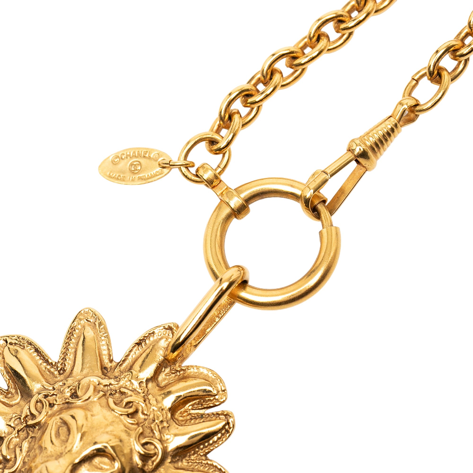 Chanel CC Gold Plated Leo Lion Sun Medallion Pendant Necklace