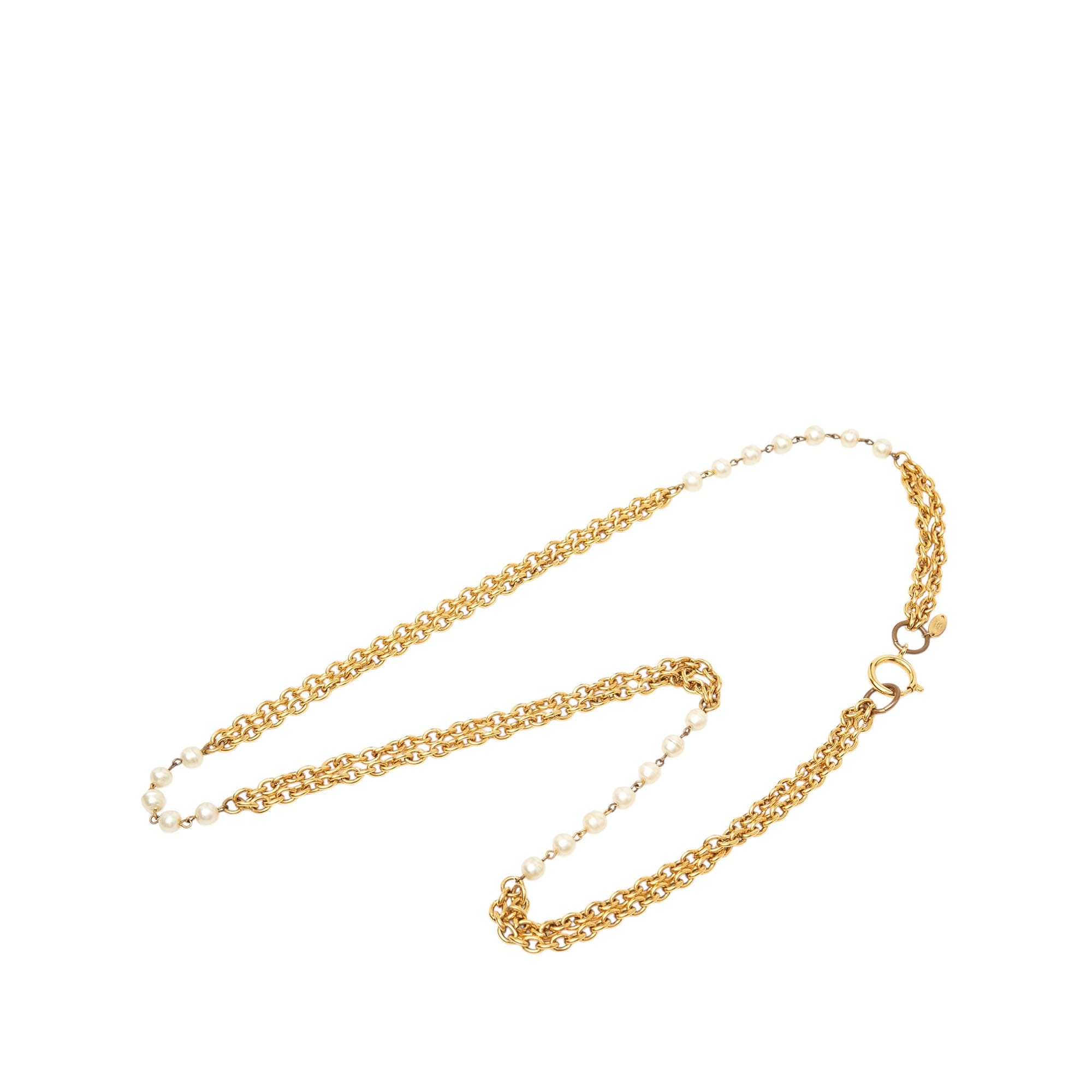 Chanel CC Gold Plated Faux Pearl Double Strand Necklace