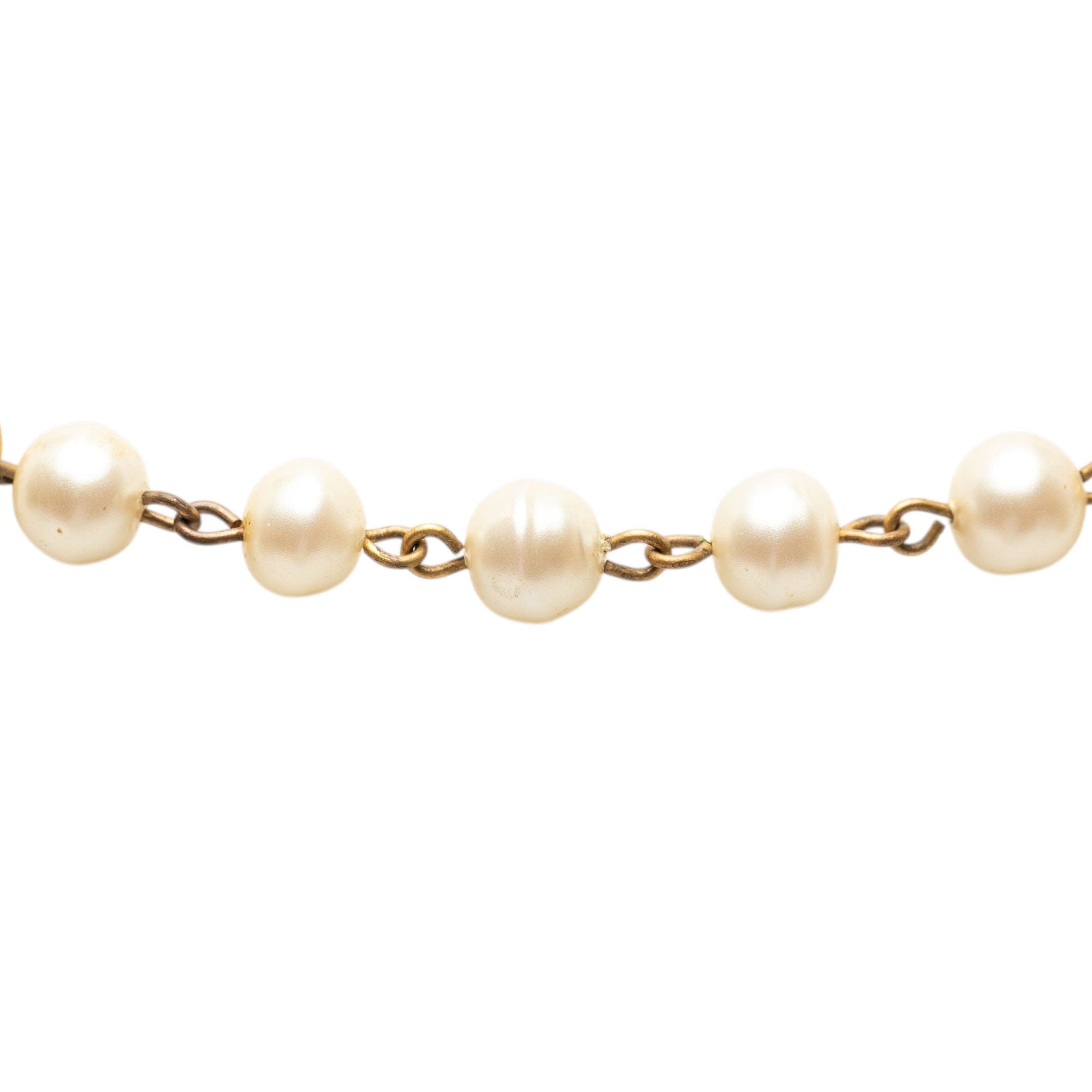 Chanel CC Gold Plated Faux Pearl Double Strand Necklace