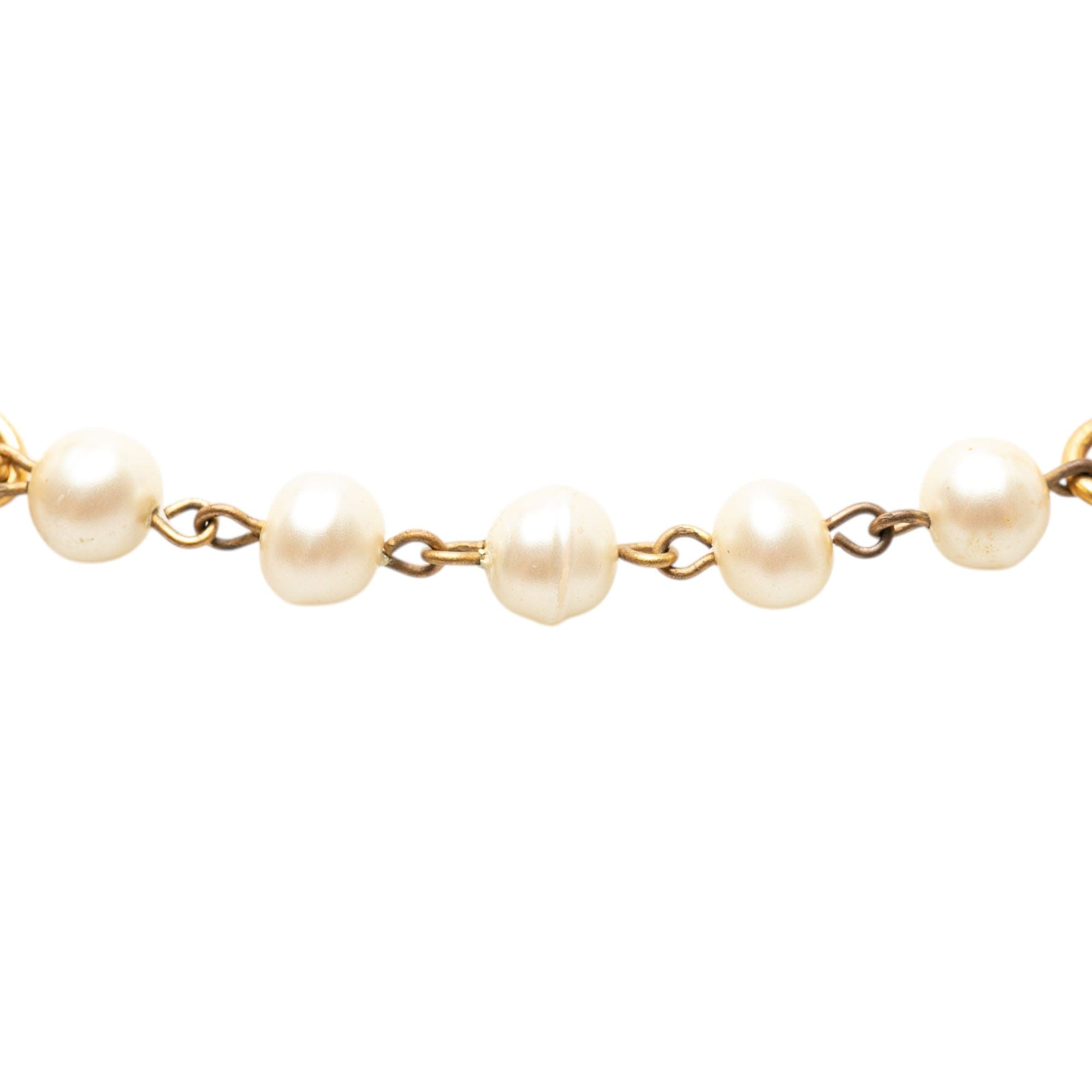 Chanel CC Gold Plated Faux Pearl Double Strand Necklace