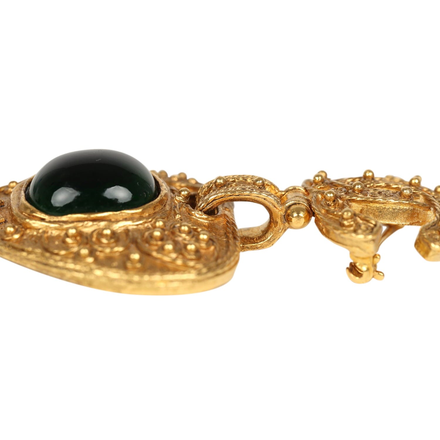 Chanel Vintage Chanel CC Dangle Gripoix Heart Brooch Green Gold Plated Hardware