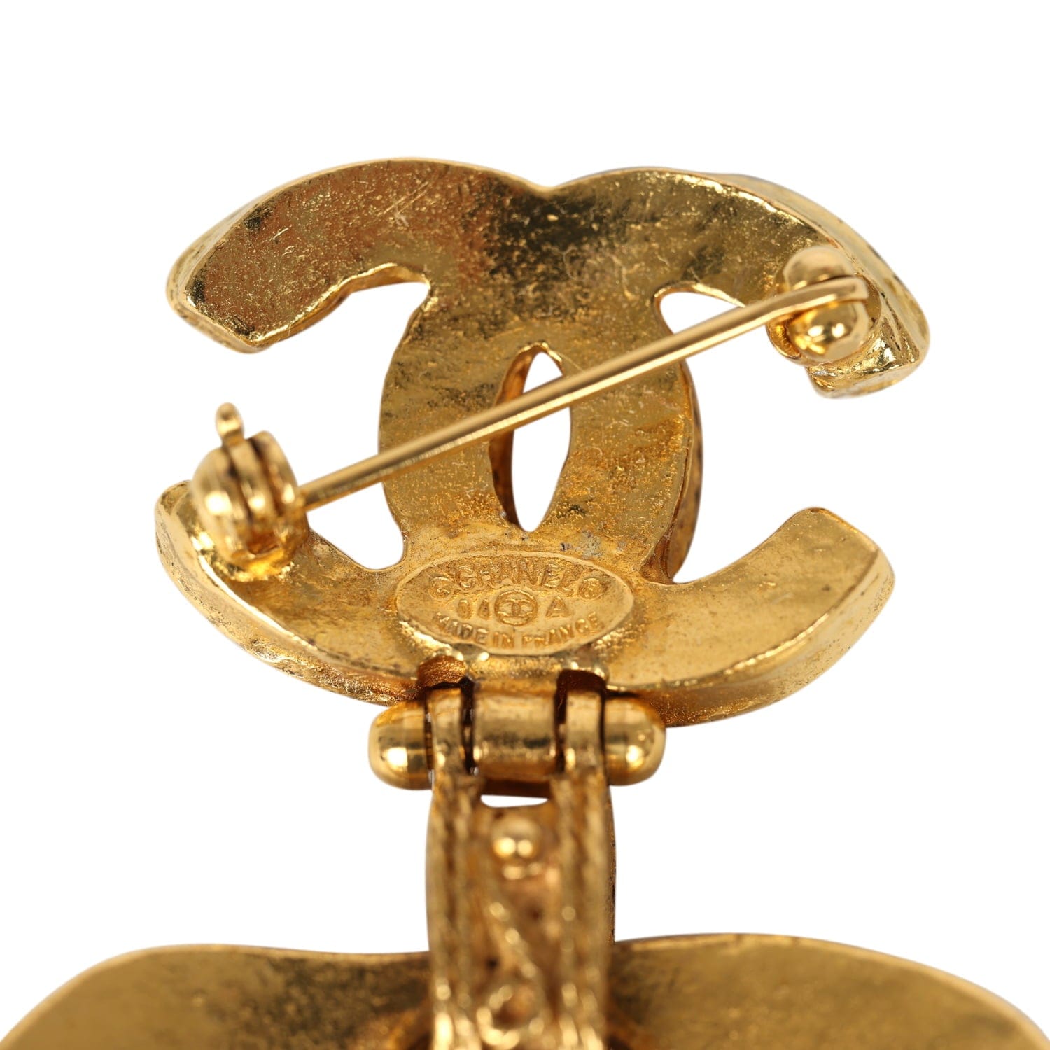 Chanel Vintage Chanel CC Dangle Gripoix Heart Brooch Green Gold Plated Hardware