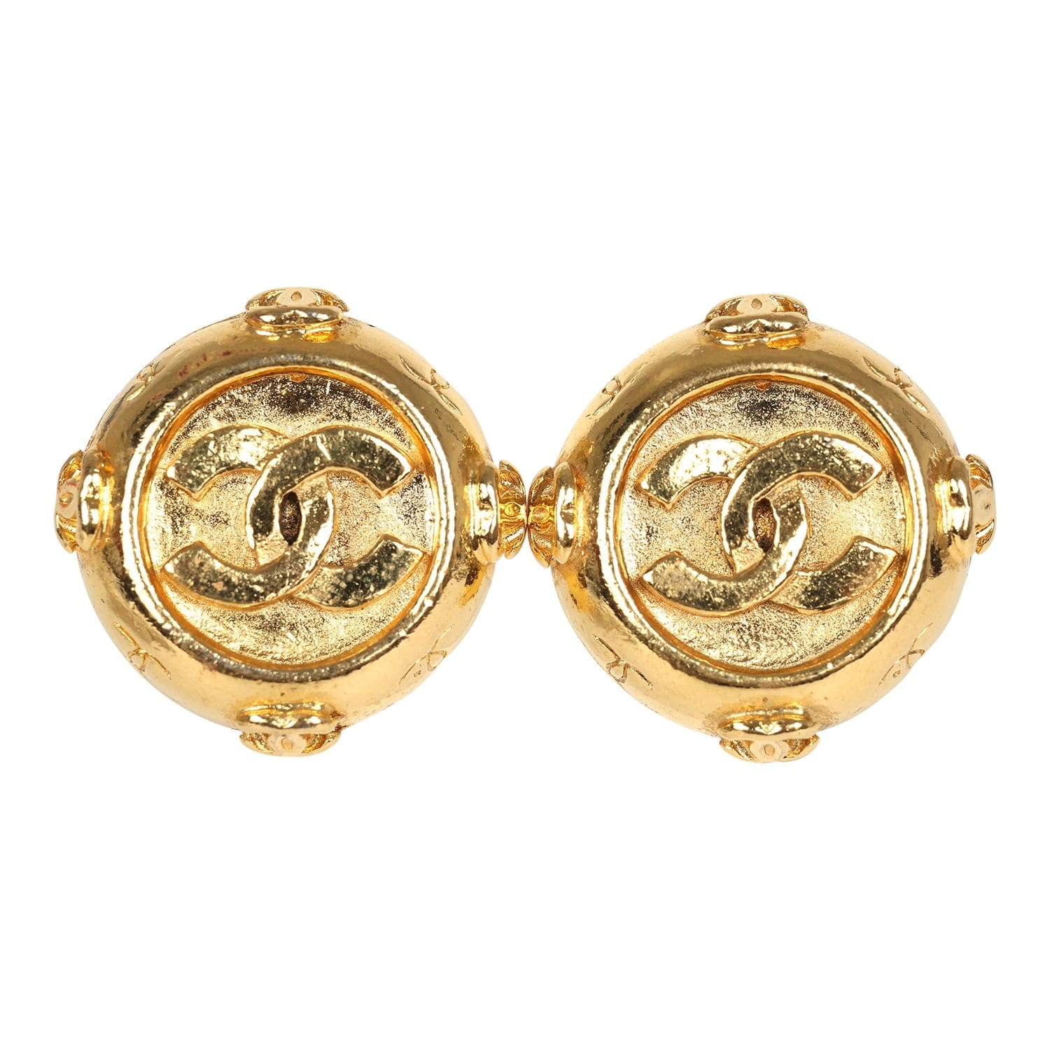 Chanel Vintage Chanel Small Round Border CC Clip On Earrings Gold Plated Hardware