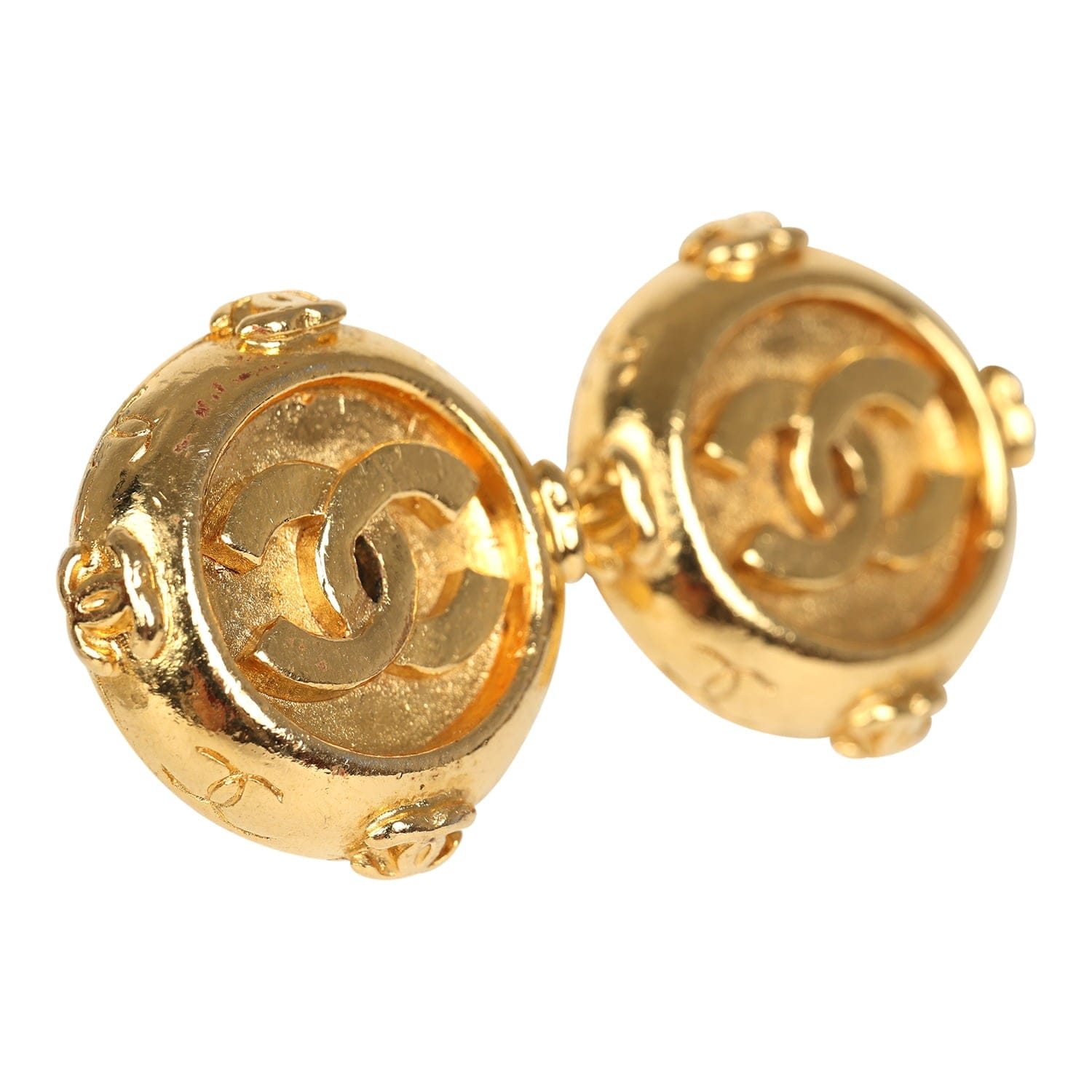 Chanel Vintage Chanel Small Round Border CC Clip On Earrings Gold Plated Hardware