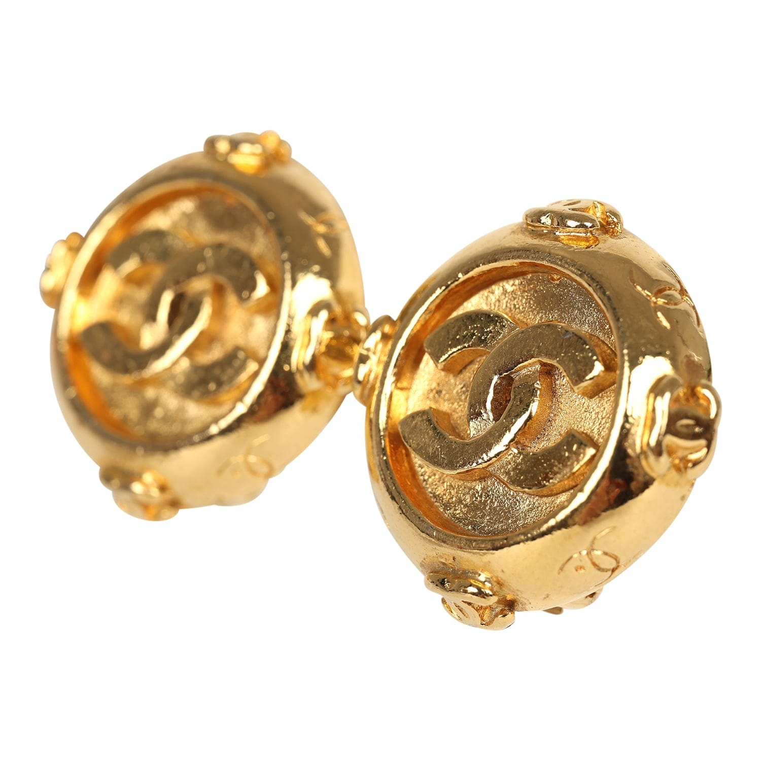 Chanel Vintage Chanel Small Round Border CC Clip On Earrings Gold Plated Hardware