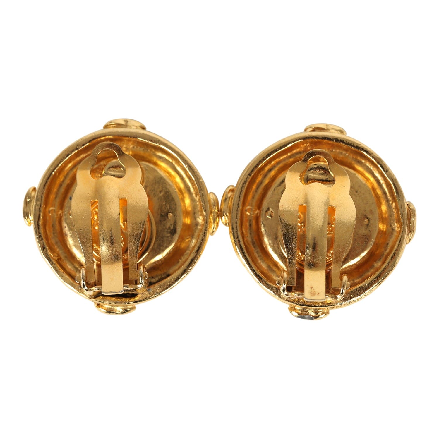Chanel Vintage Chanel Small Round Border CC Clip On Earrings Gold Plated Hardware
