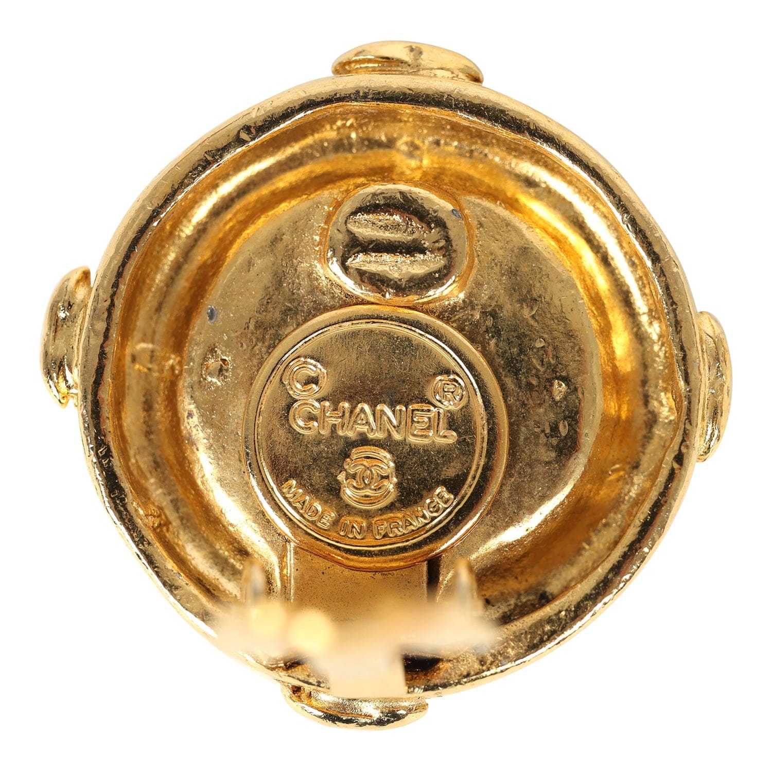 Chanel Vintage Chanel Small Round Border CC Clip On Earrings Gold Plated Hardware