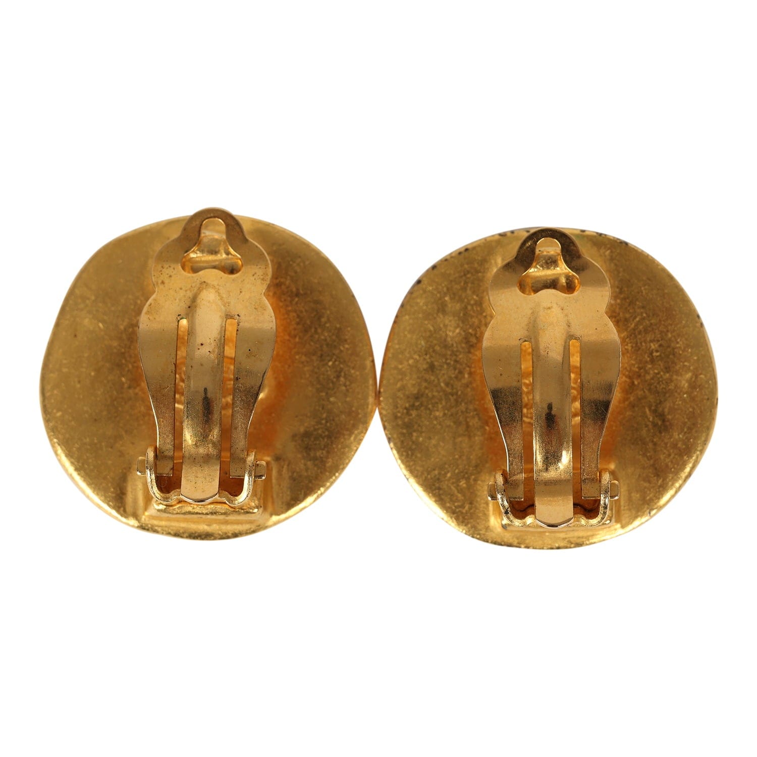 Chanel Vintage Chanel Small Round Hammered CC Earrings Gold Plated Hardware