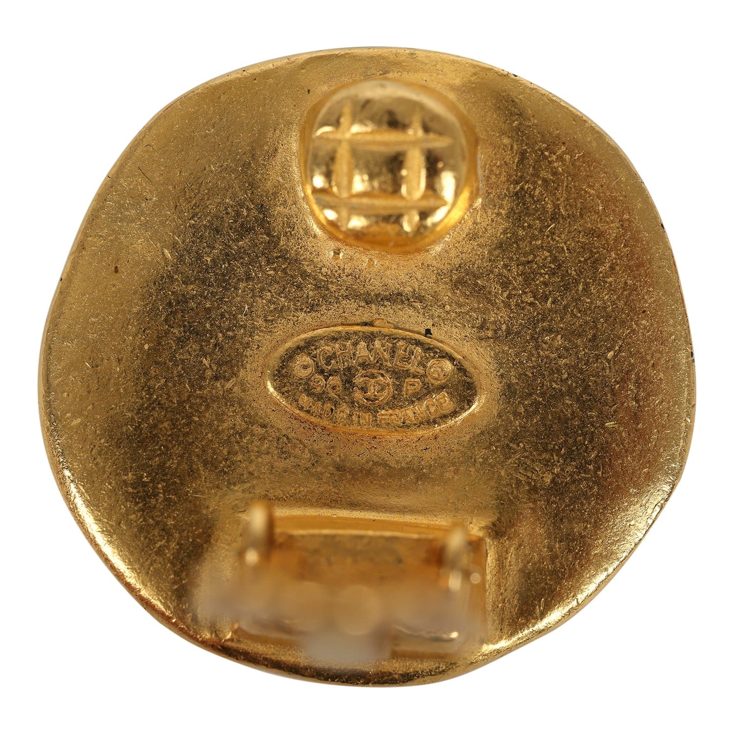 Chanel Vintage Chanel Small Round Hammered CC Earrings Gold Plated Hardware