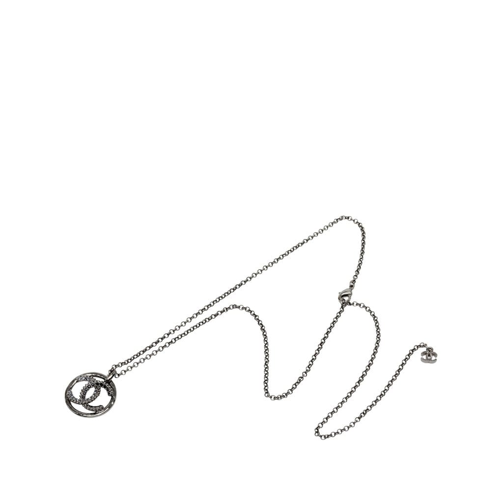 Chanel CC Ruthenium Plated Strass Pendant Necklace