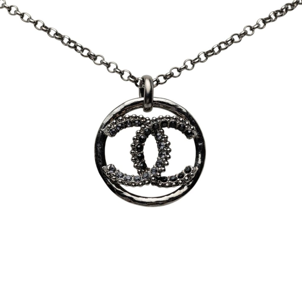 Chanel CC Ruthenium Plated Strass Pendant Necklace