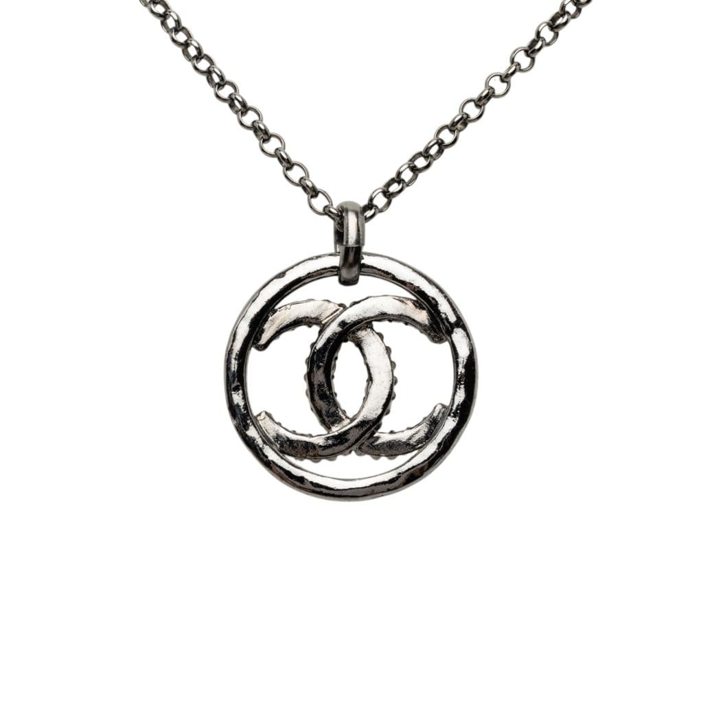 Chanel CC Ruthenium Plated Strass Pendant Necklace