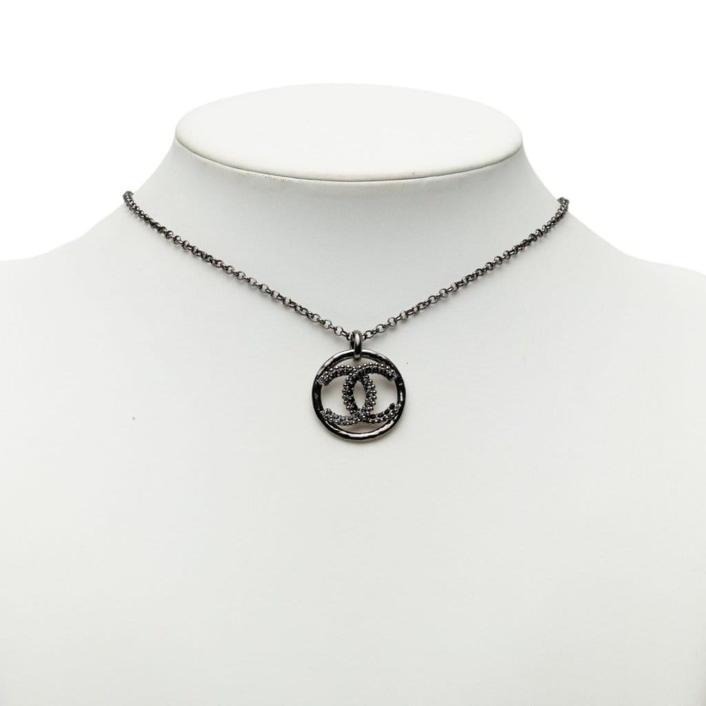 Chanel CC Ruthenium Plated Strass Pendant Necklace