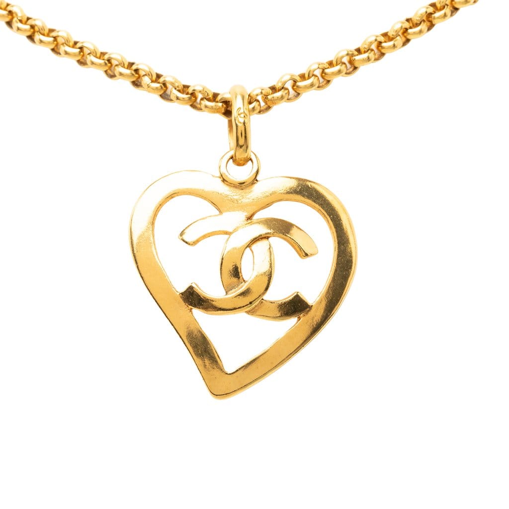 Chanel CC Gold Plated Heart Pendant Necklace