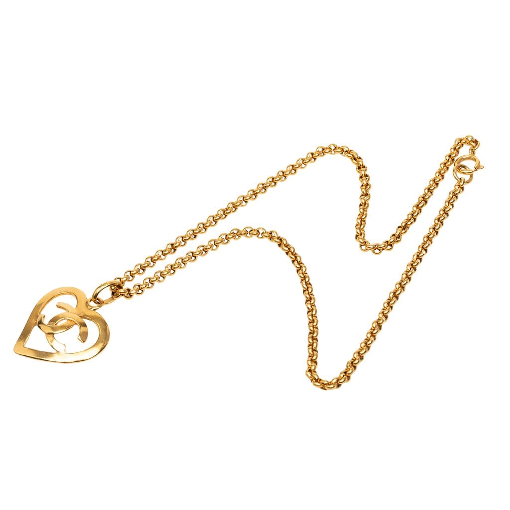 Chanel CC Gold Plated Heart Pendant Necklace