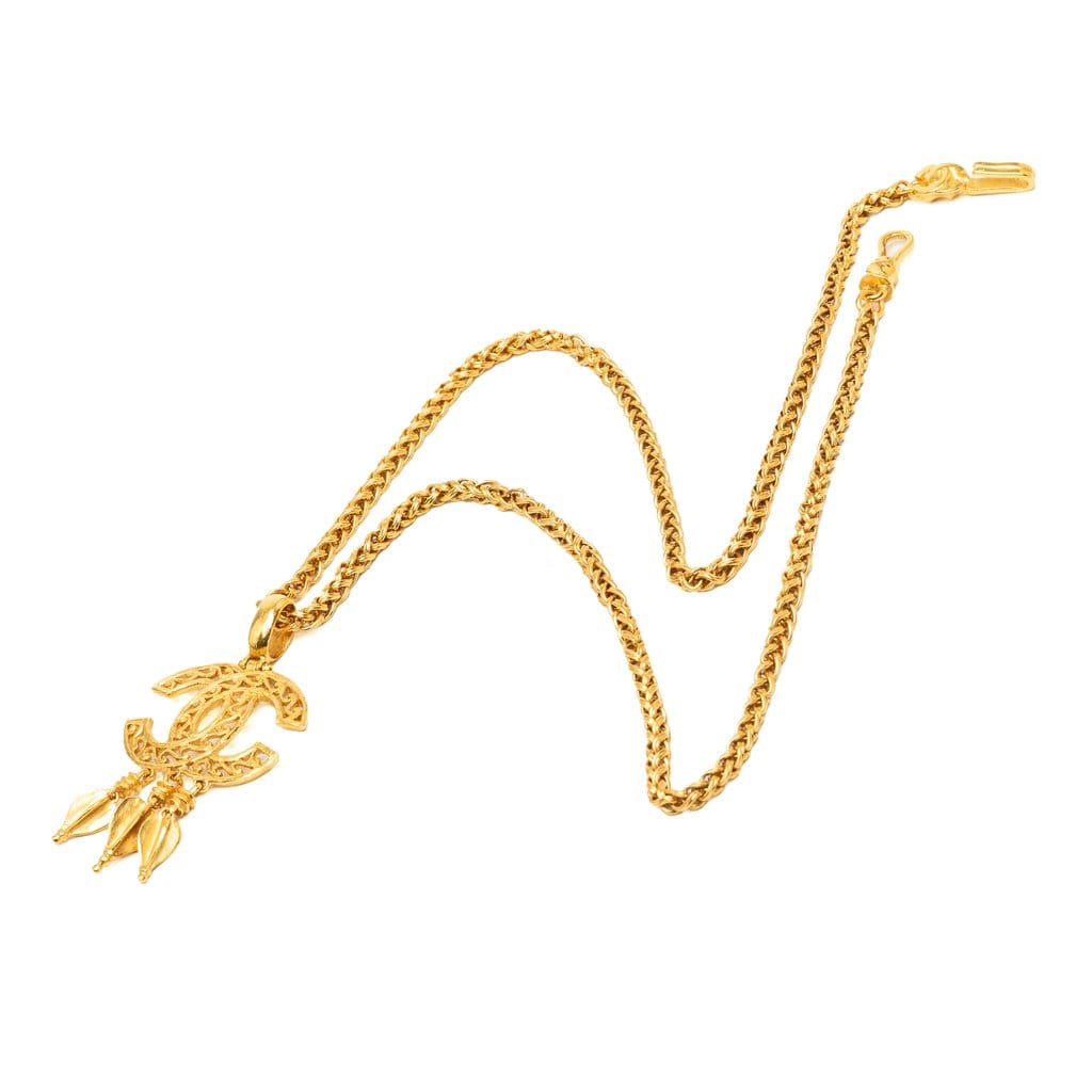 Chanel CC Gold - Plated Filigree Fringe Pendant Necklace
