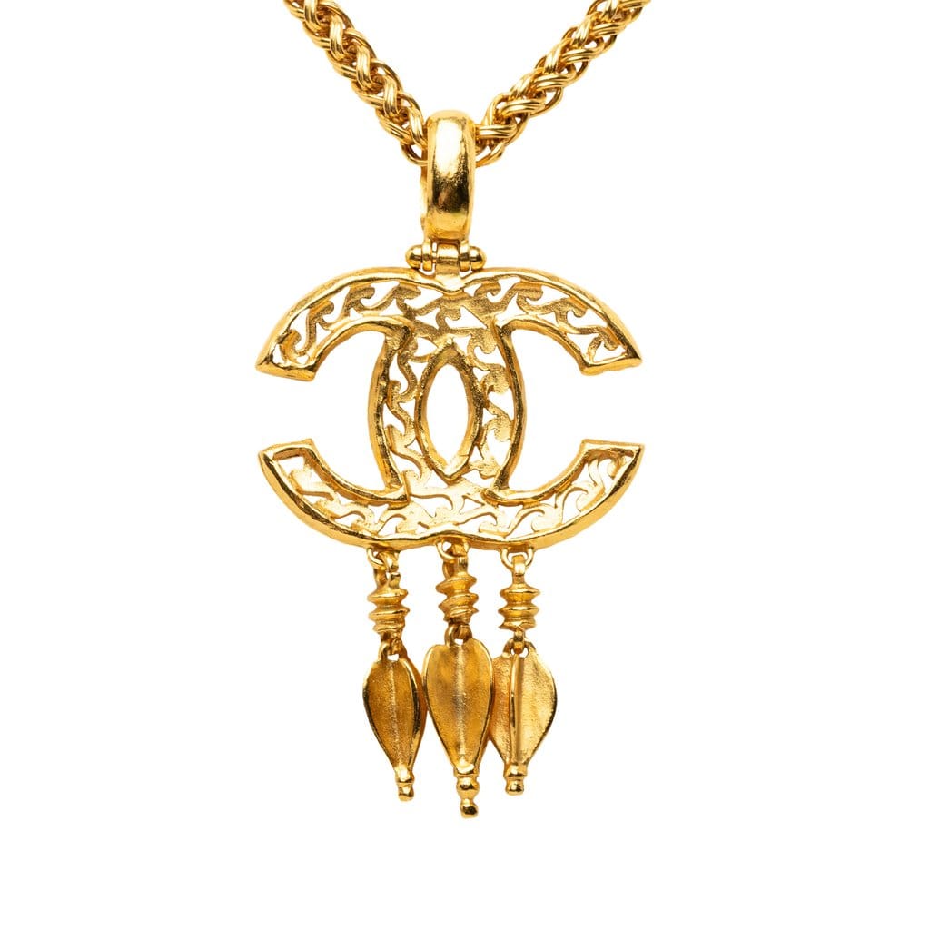 Chanel CC Gold - Plated Filigree Fringe Pendant Necklace