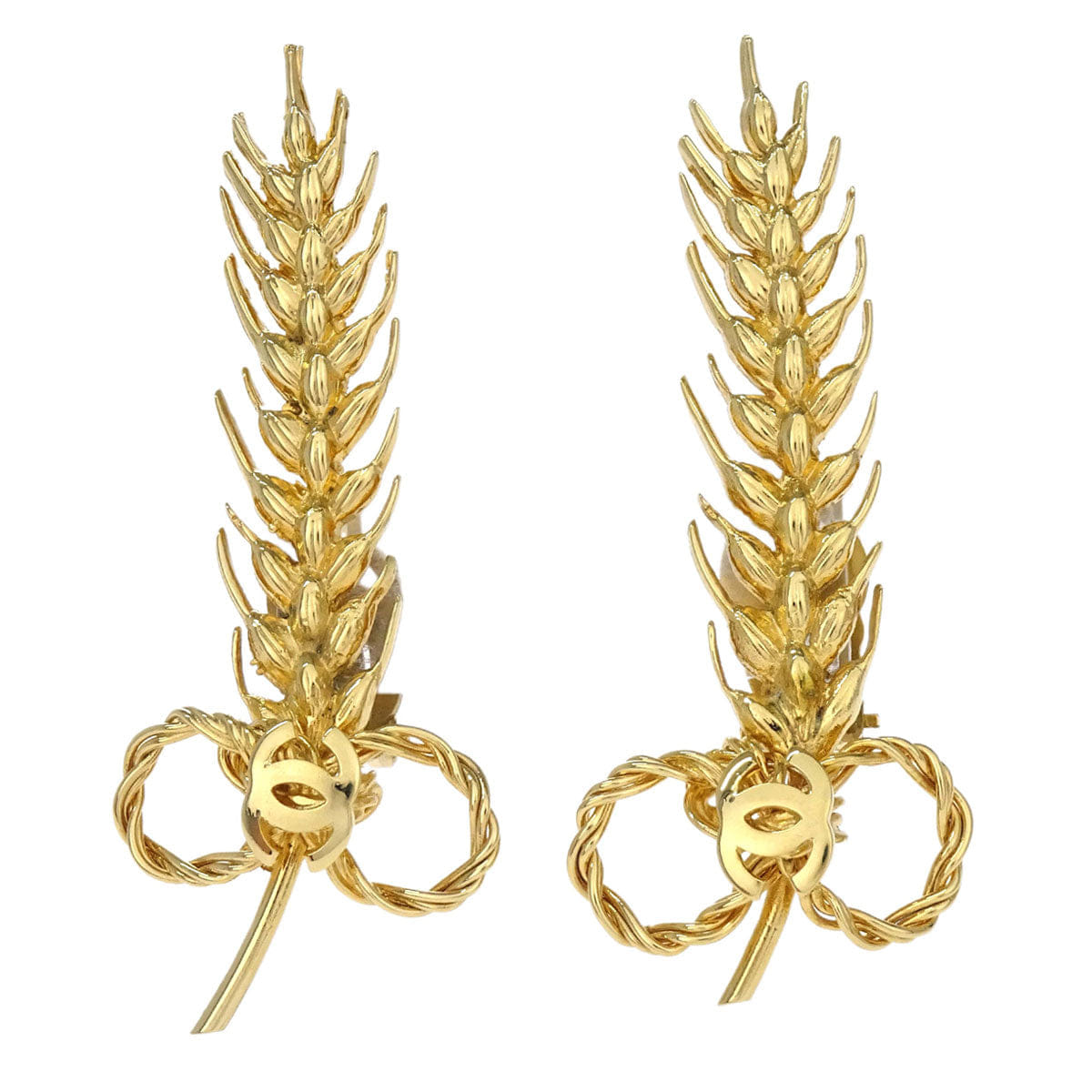 Chanel Ear Of Wheat CC Clip - On Earrings Gold