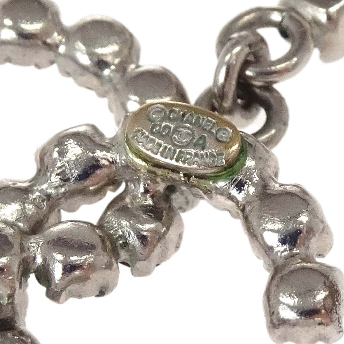 Chanel CC Dangle Pierced Earrings Silver Rhinestone 00A
