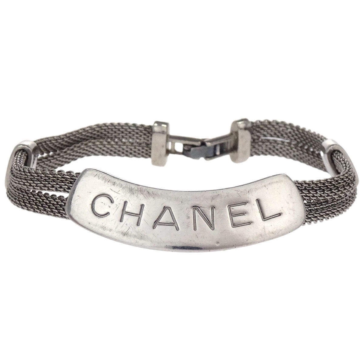 Chanel Logo Plate Bracelet Silver 98P