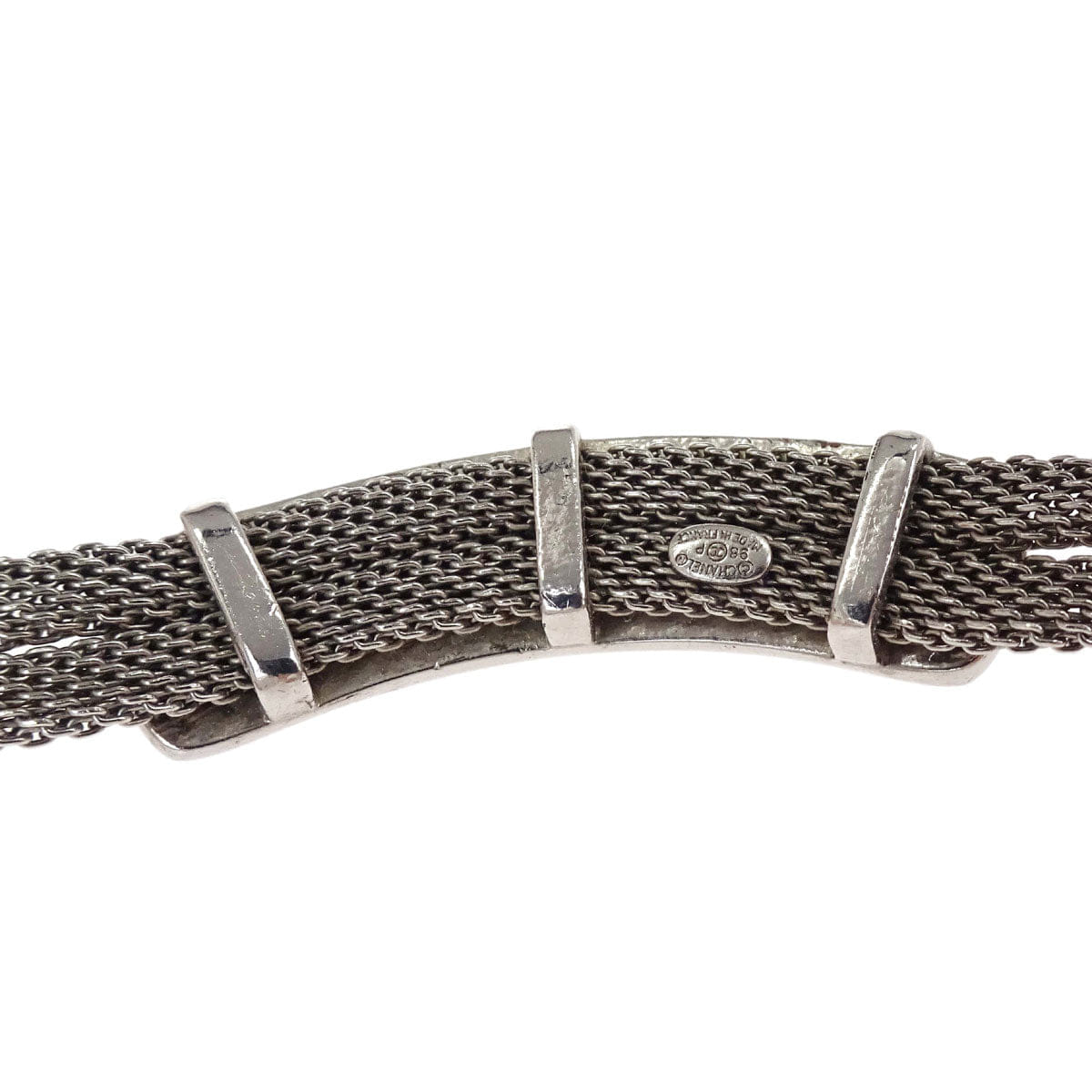 Chanel Logo Plate Bracelet Silver 98P