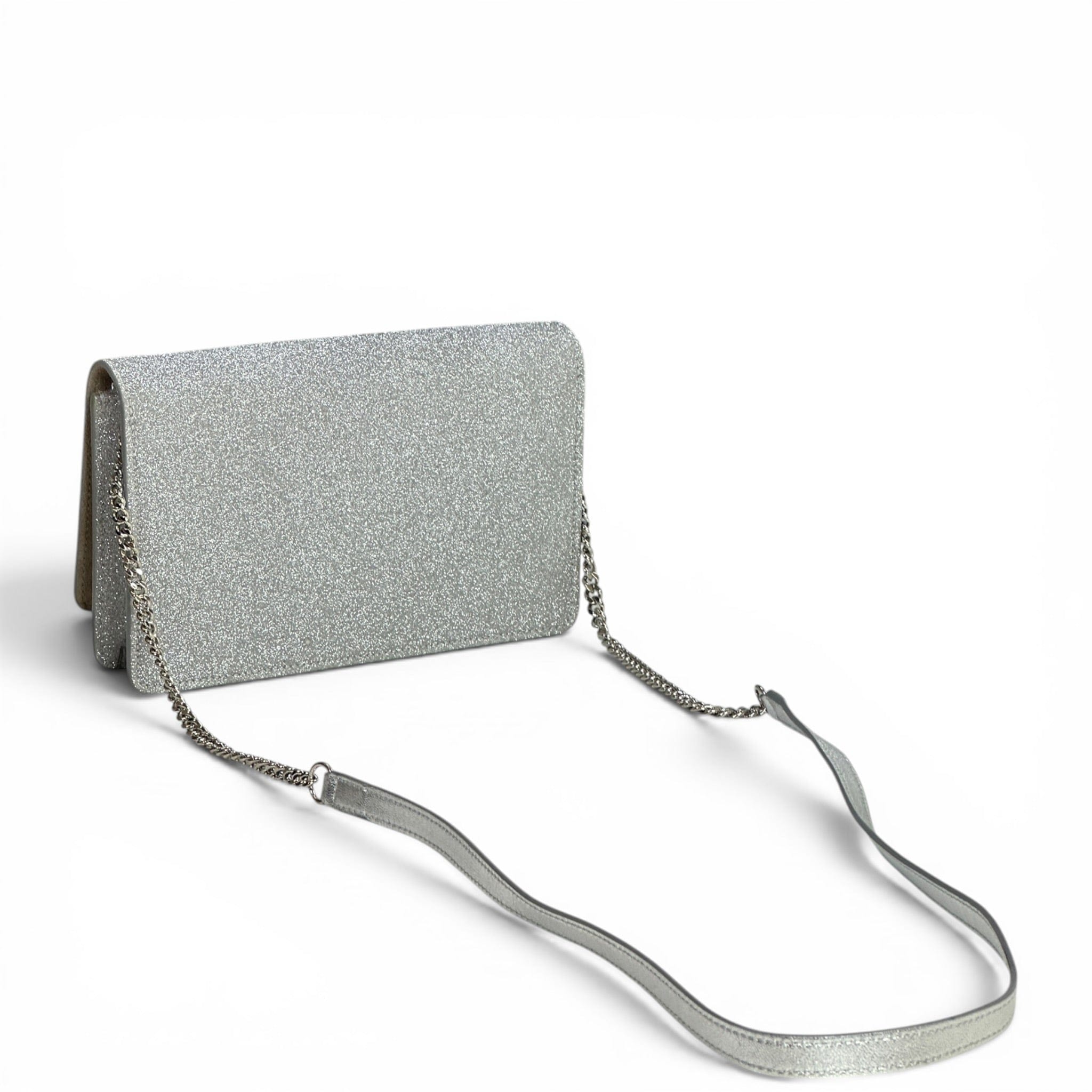 Jimmy Choo Palace Star Lock Silver Glitter Crossbody Bag