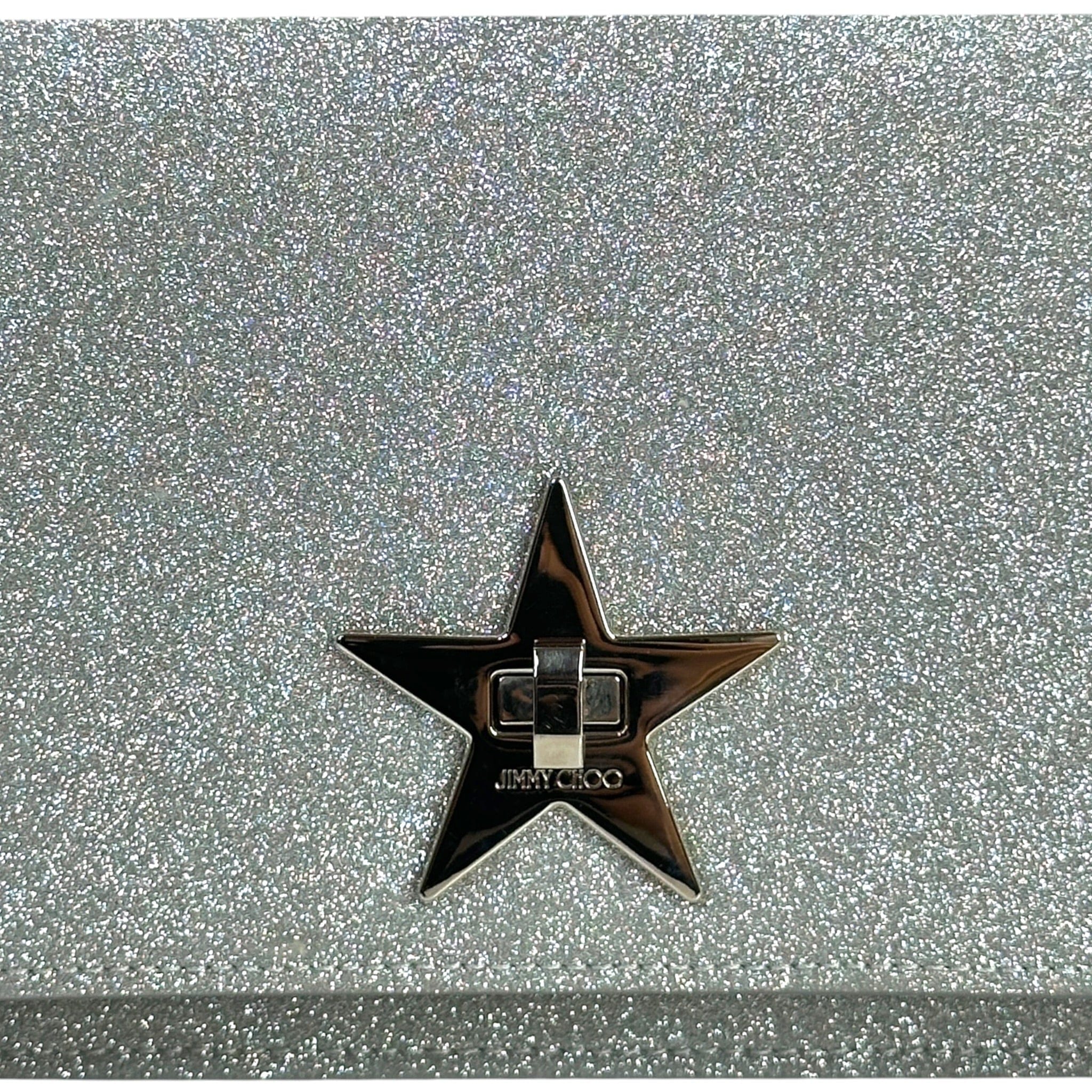 Jimmy Choo Palace Star Lock Silver Glitter Crossbody Bag
