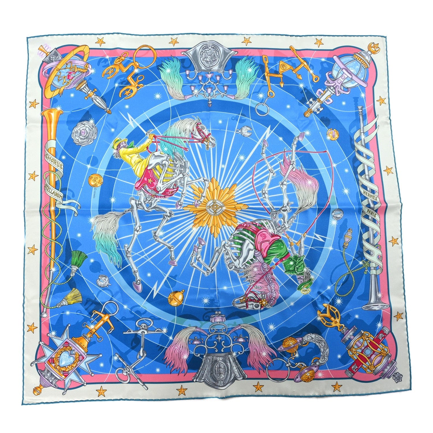 Hermes Silk Chorus Stellarum 70 Gris Perle Bleu Azur