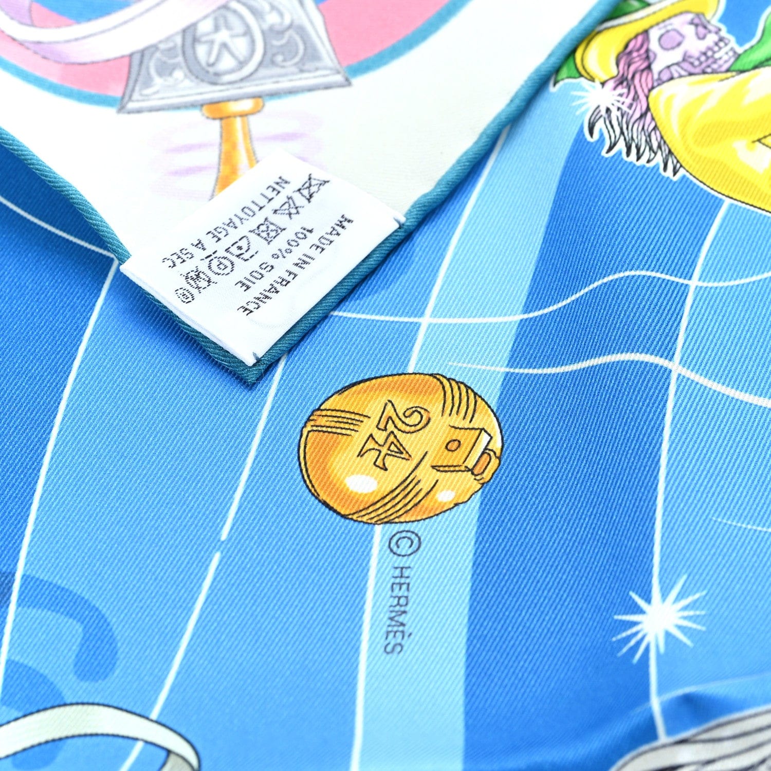 Hermes Silk Chorus Stellarum 70 Gris Perle Bleu Azur