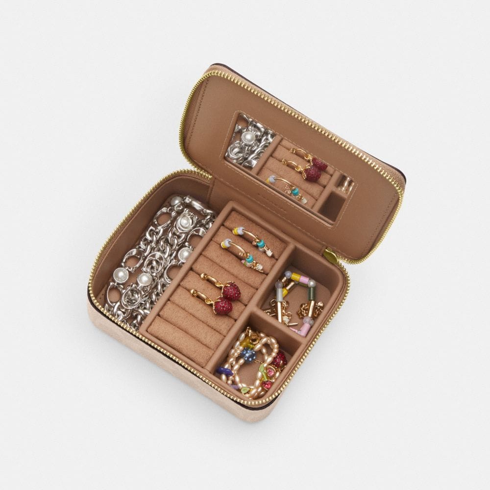 Coach Large Jewelry Box In Signature Canvas Gold Sand Chalk