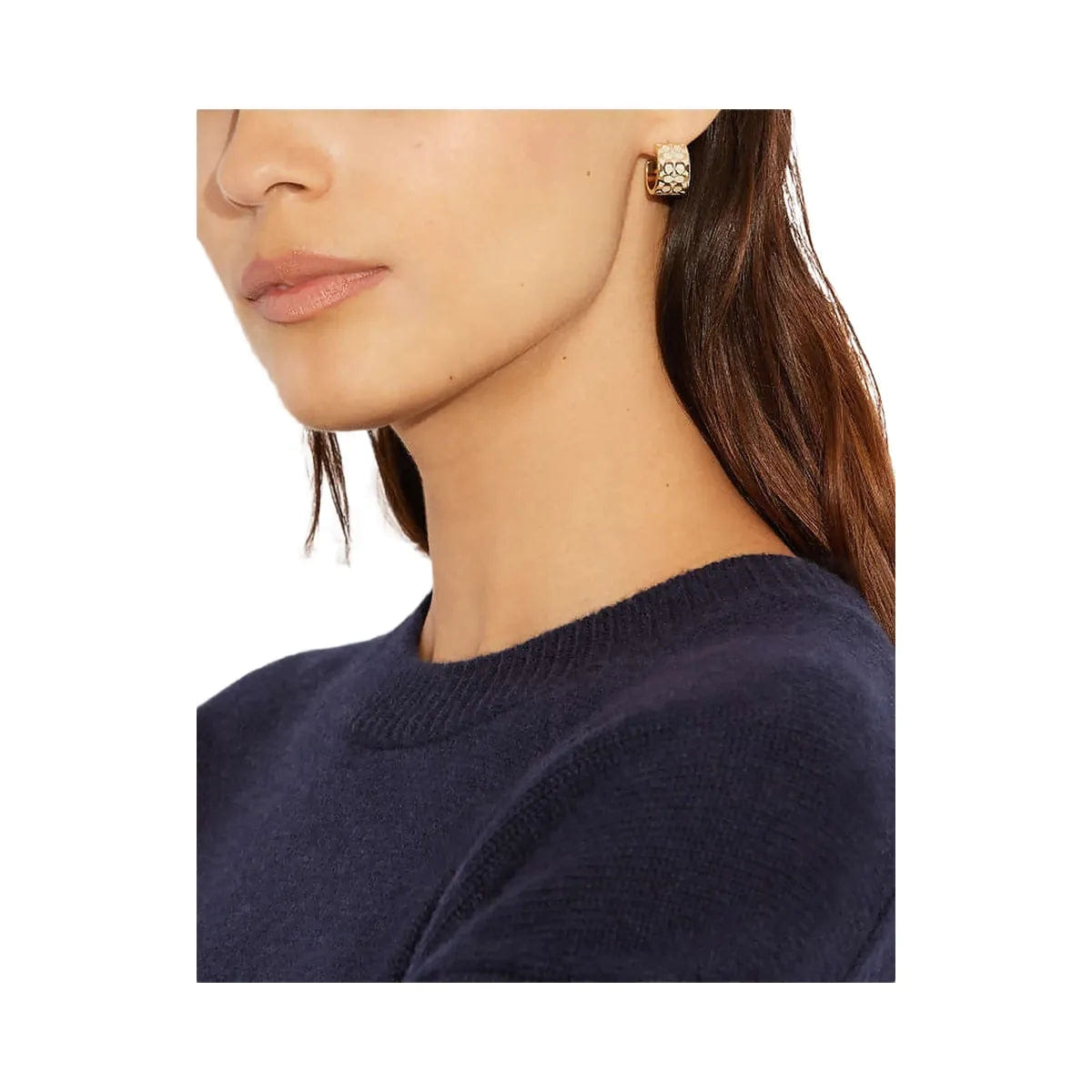 Coach Signature Enamel Huggie Earrings Rose Gold - Chalk