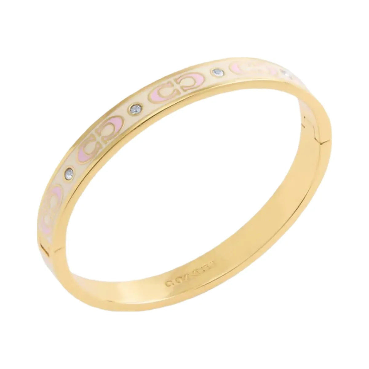 Coach Signature Enamel Hinged Bangle Gold Pink Multi