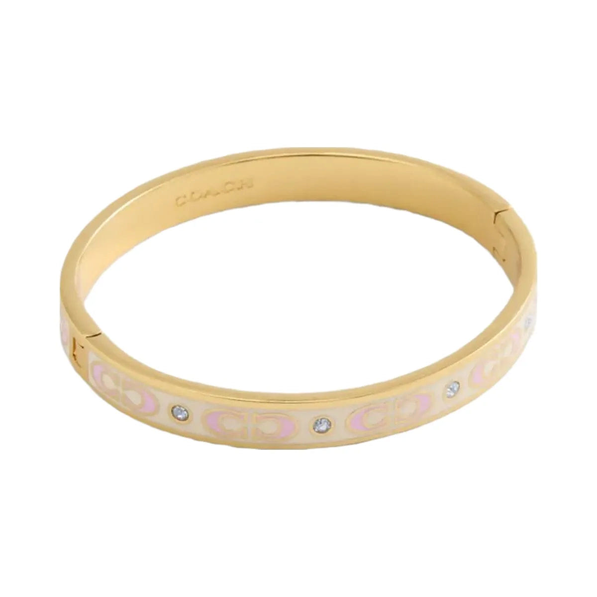 Coach Signature Enamel Hinged Bangle Gold Pink Multi