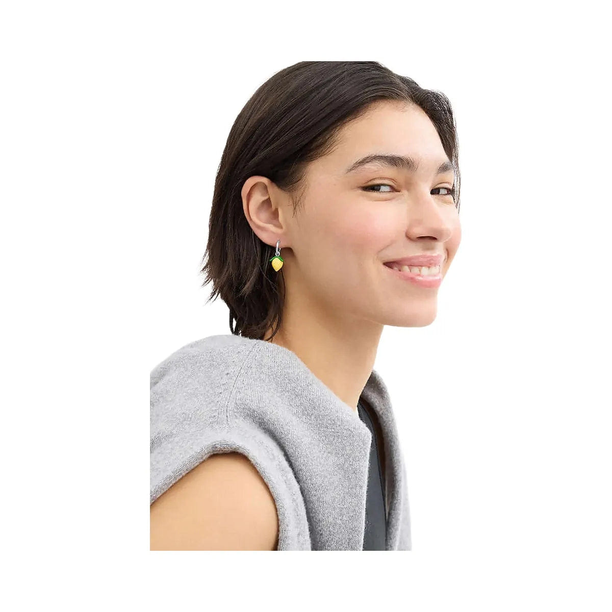 Coach Lemon Huggie Earrings Silver - Yellow