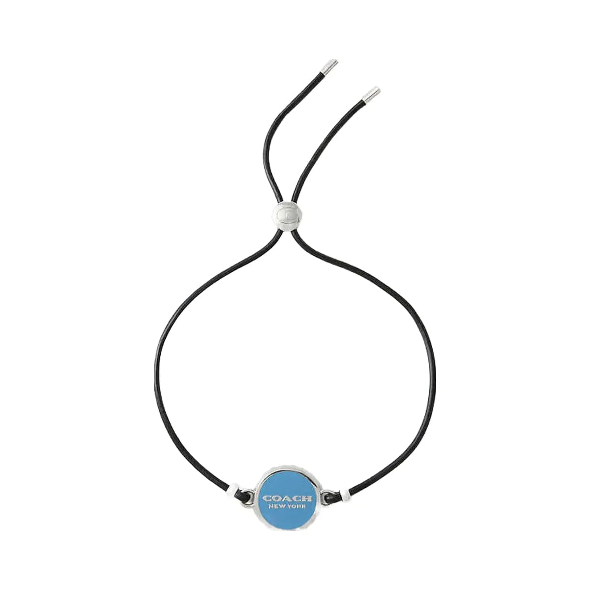 Coach Enamel Bottle Cap Black Leather Bracelet Silver - Blue